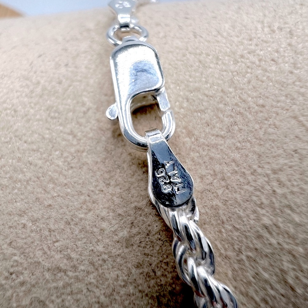 7” .925 Sterling Silver 3mm Rope Chain Bracelet - Picture 4 of 9